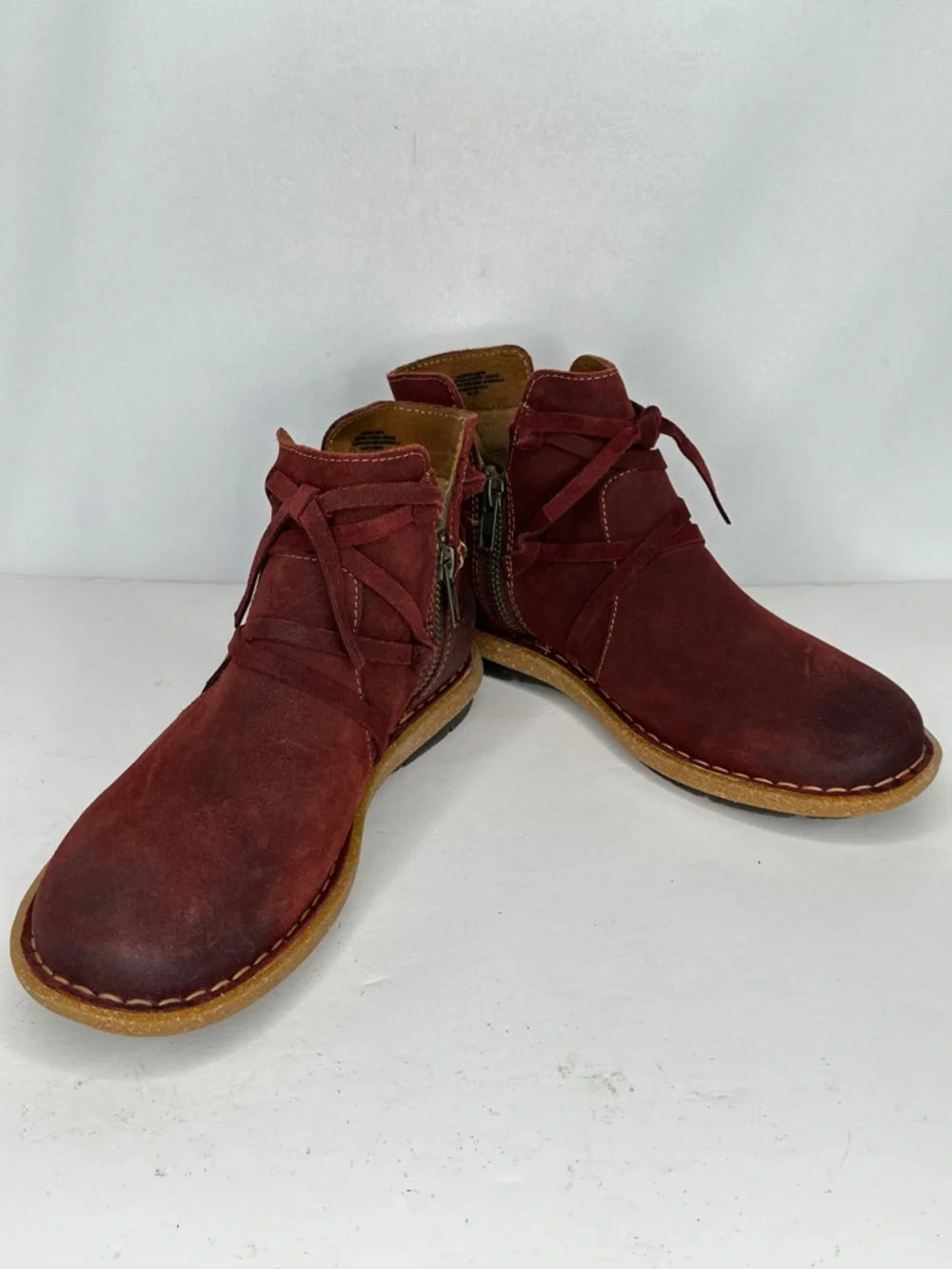 Born Tarkiln Burgundy Suede Ankle Boots Distressed‎ Wrap Laces Boho Sz 8 - Picture 4 of 11